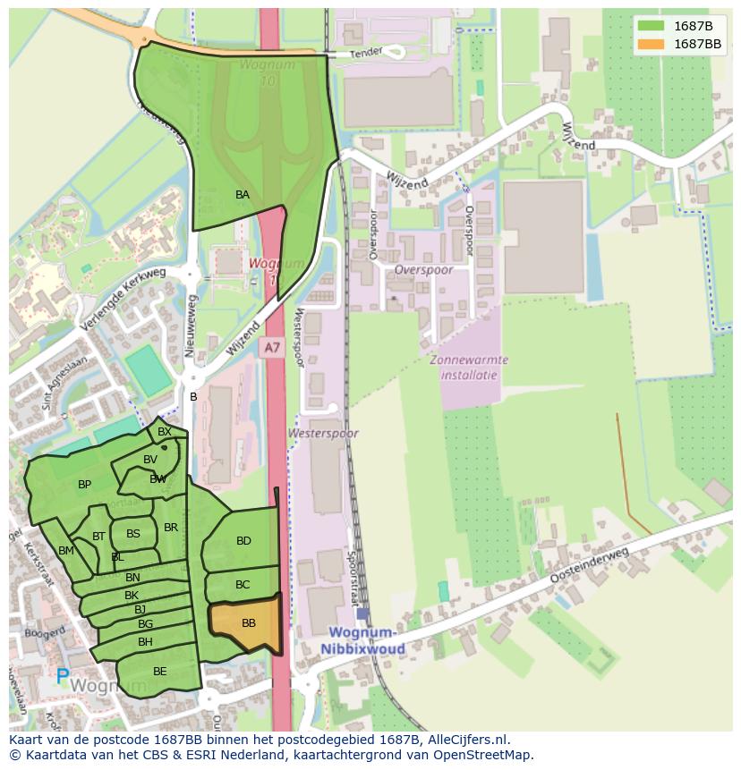 Afbeelding van het postcodegebied 1687 BB op de kaart.