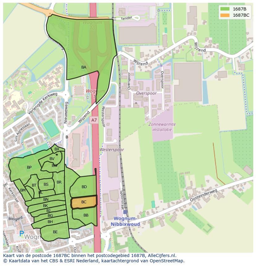 Afbeelding van het postcodegebied 1687 BC op de kaart.