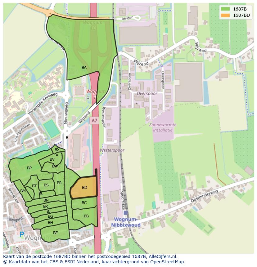 Afbeelding van het postcodegebied 1687 BD op de kaart.