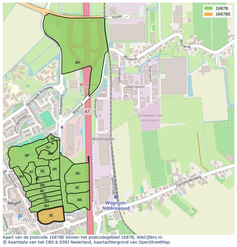 Afbeelding van het postcodegebied 1687 BE op de kaart.