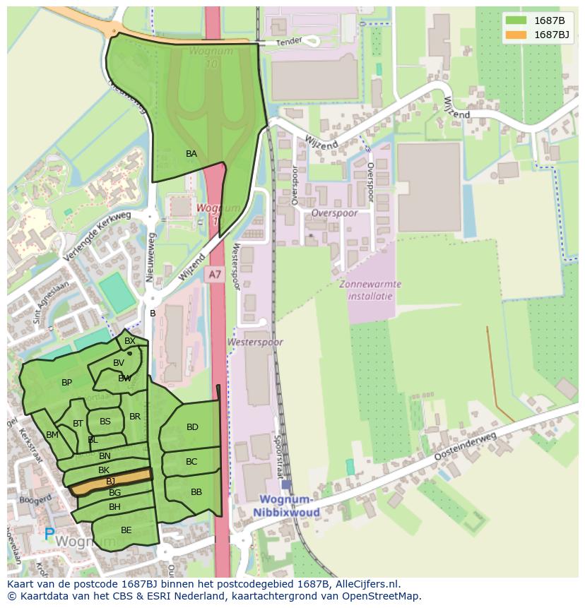 Afbeelding van het postcodegebied 1687 BJ op de kaart.