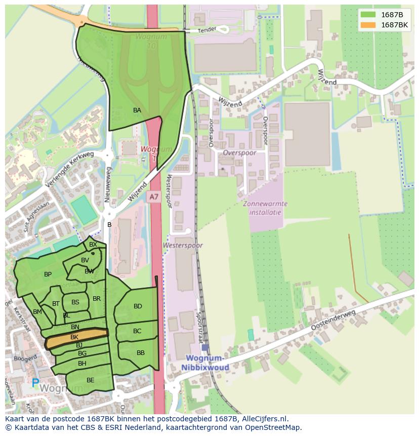 Afbeelding van het postcodegebied 1687 BK op de kaart.