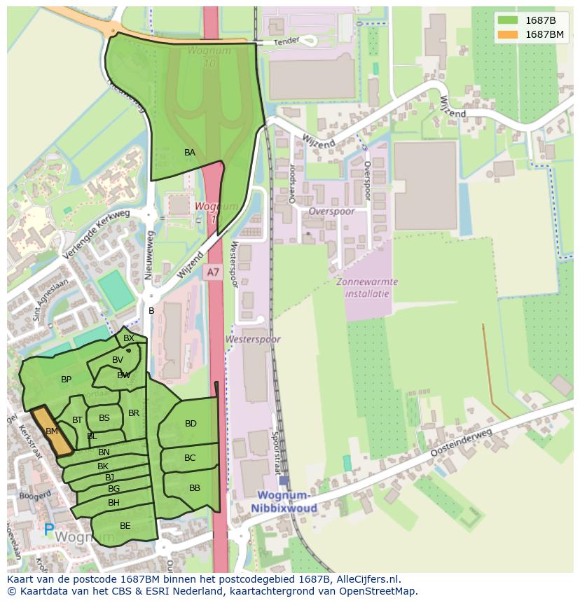 Afbeelding van het postcodegebied 1687 BM op de kaart.