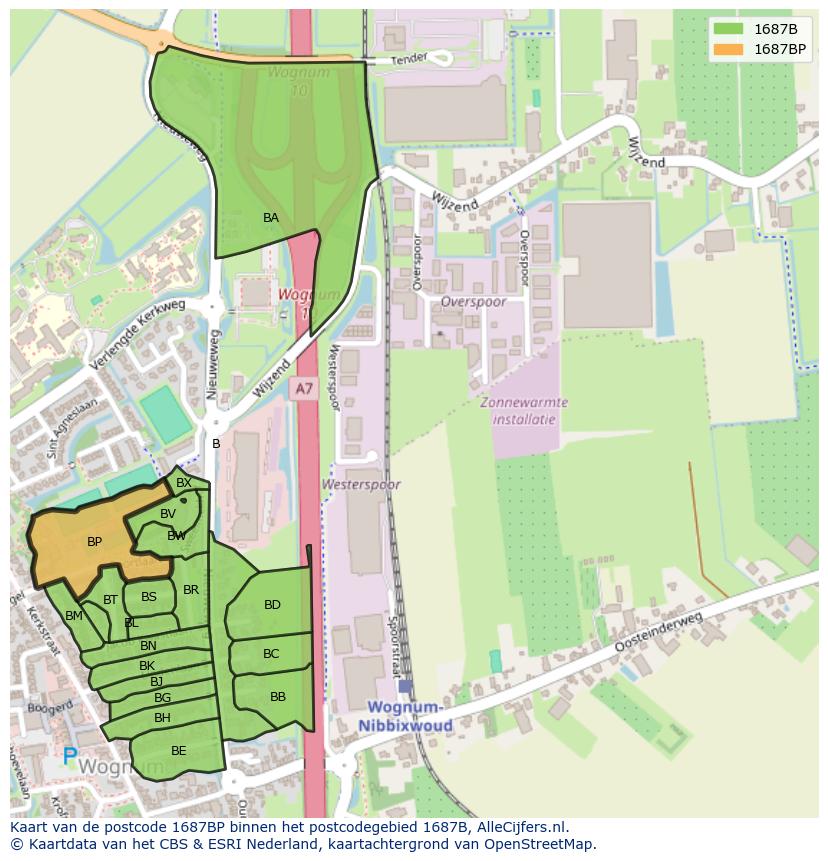 Afbeelding van het postcodegebied 1687 BP op de kaart.