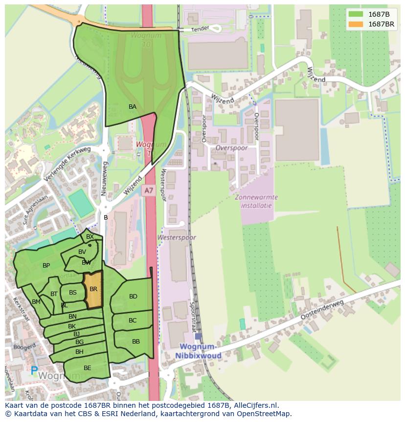 Afbeelding van het postcodegebied 1687 BR op de kaart.