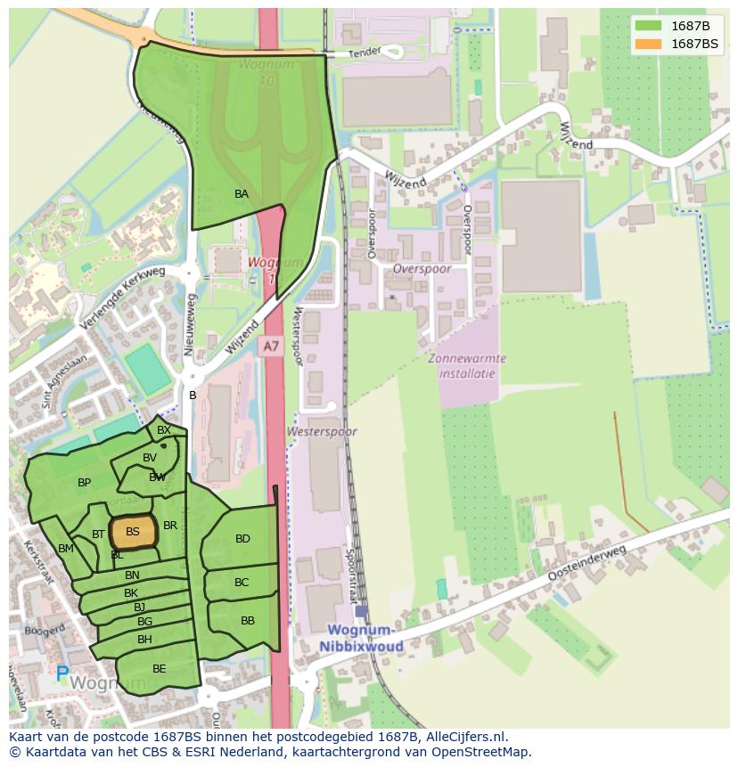 Afbeelding van het postcodegebied 1687 BS op de kaart.