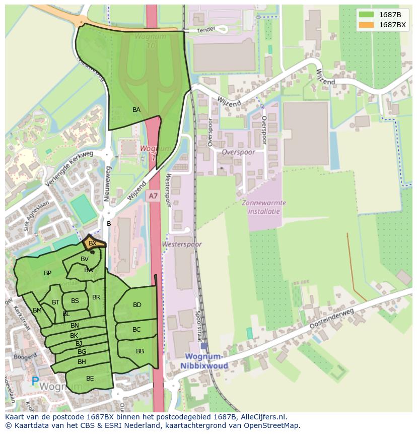 Afbeelding van het postcodegebied 1687 BX op de kaart.