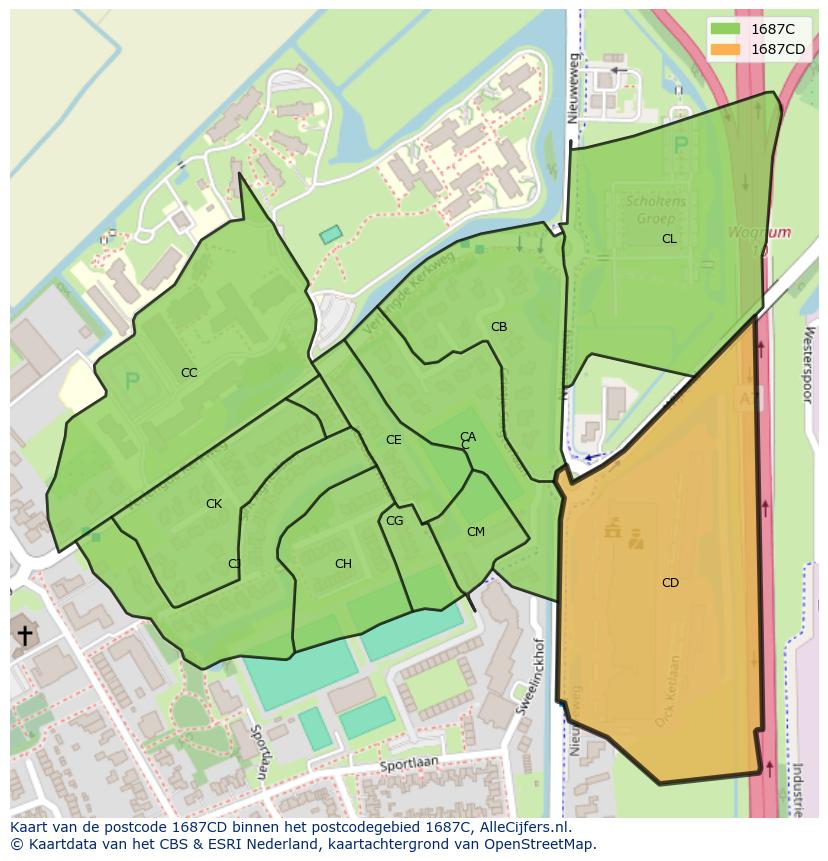 Afbeelding van het postcodegebied 1687 CD op de kaart.