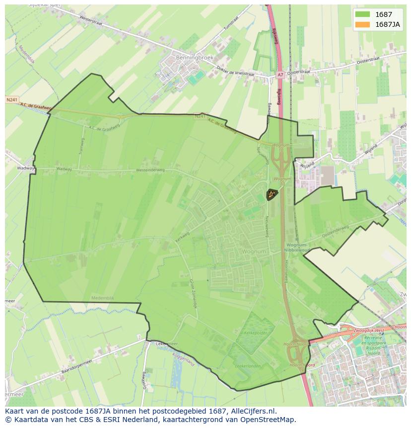 Afbeelding van het postcodegebied 1687 JA op de kaart.