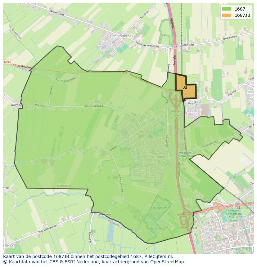 Afbeelding van het postcodegebied 1687 JB op de kaart.