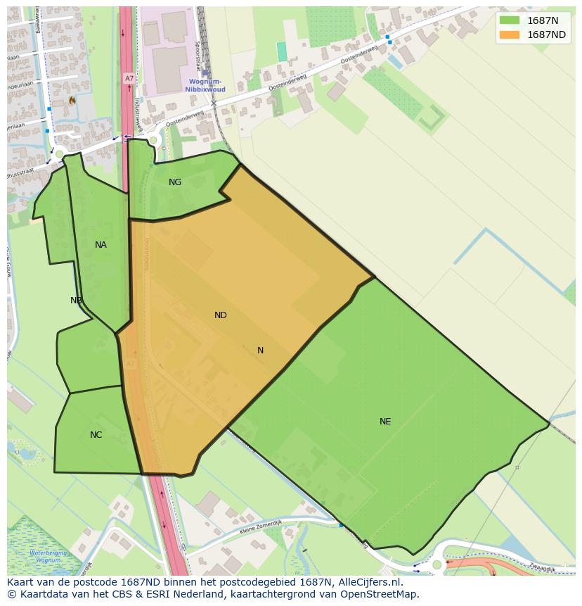 Afbeelding van het postcodegebied 1687 ND op de kaart.