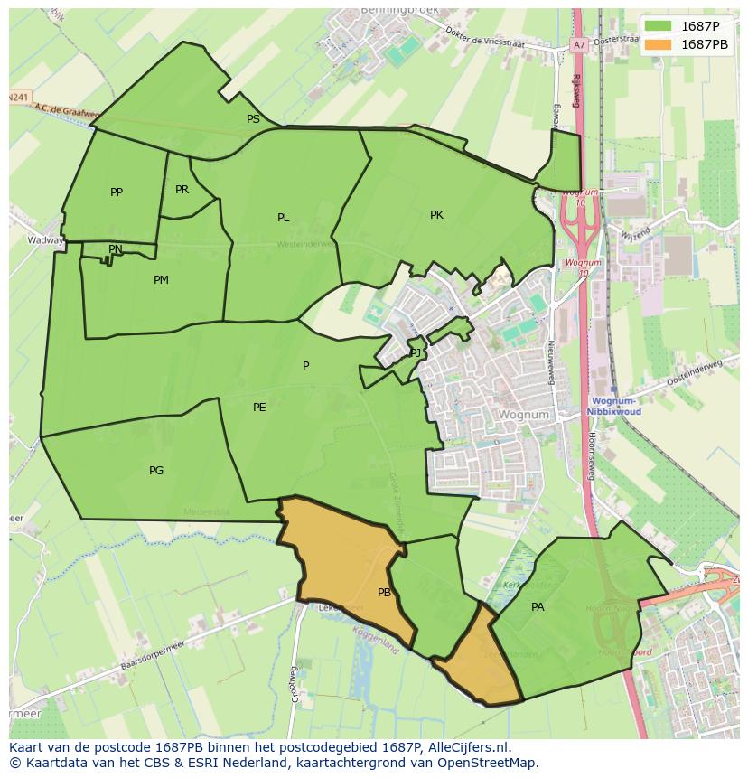 Afbeelding van het postcodegebied 1687 PB op de kaart.