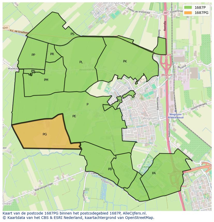 Afbeelding van het postcodegebied 1687 PG op de kaart.