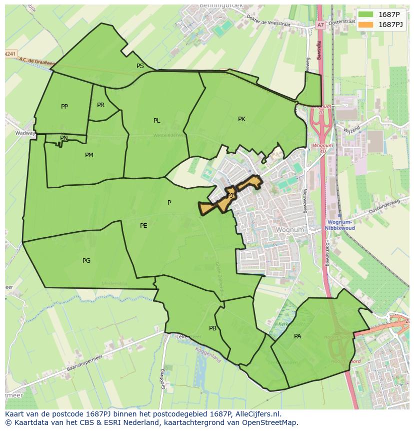 Afbeelding van het postcodegebied 1687 PJ op de kaart.