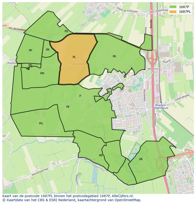 Afbeelding van het postcodegebied 1687 PL op de kaart.