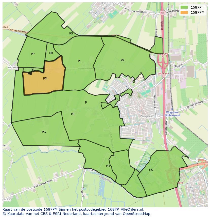 Afbeelding van het postcodegebied 1687 PM op de kaart.
