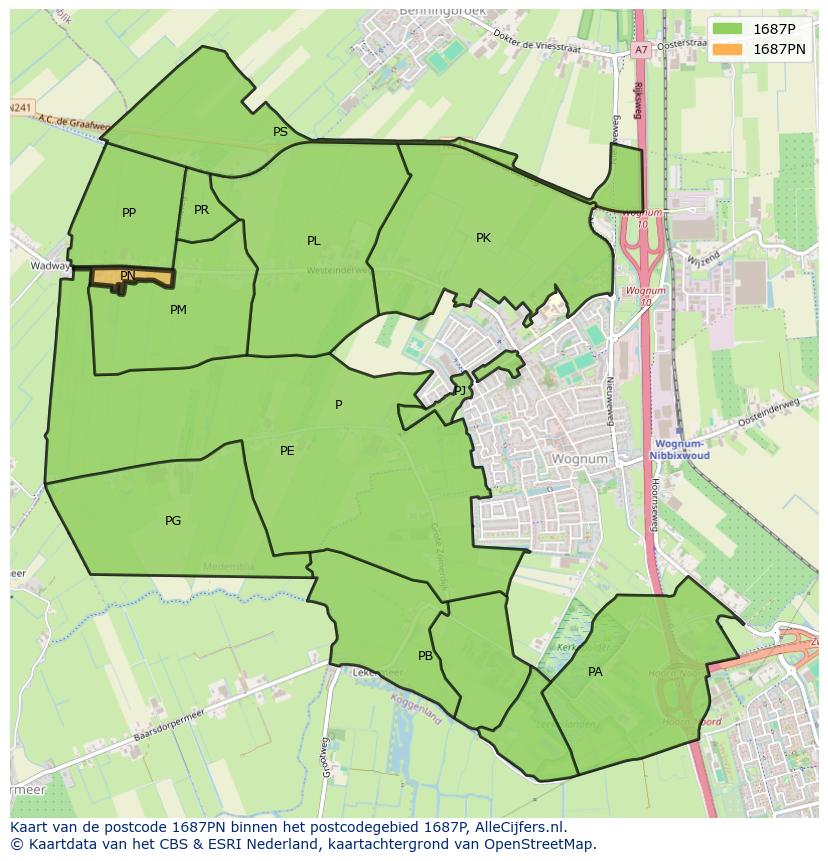 Afbeelding van het postcodegebied 1687 PN op de kaart.