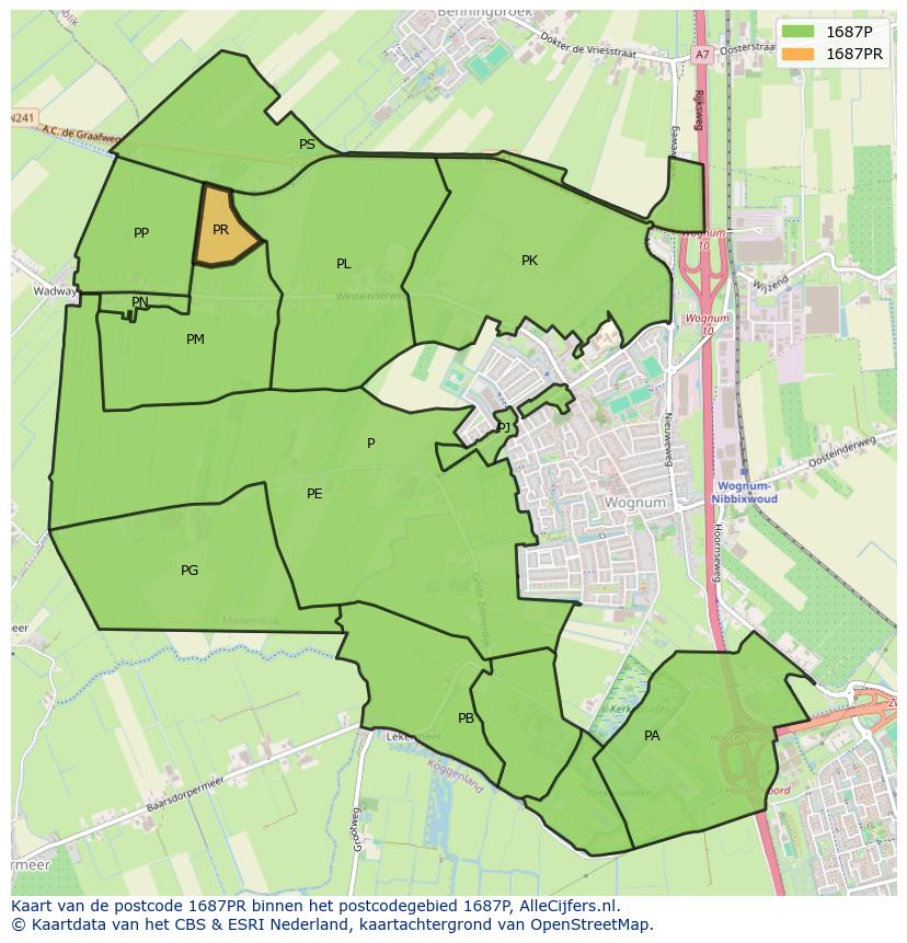 Afbeelding van het postcodegebied 1687 PR op de kaart.