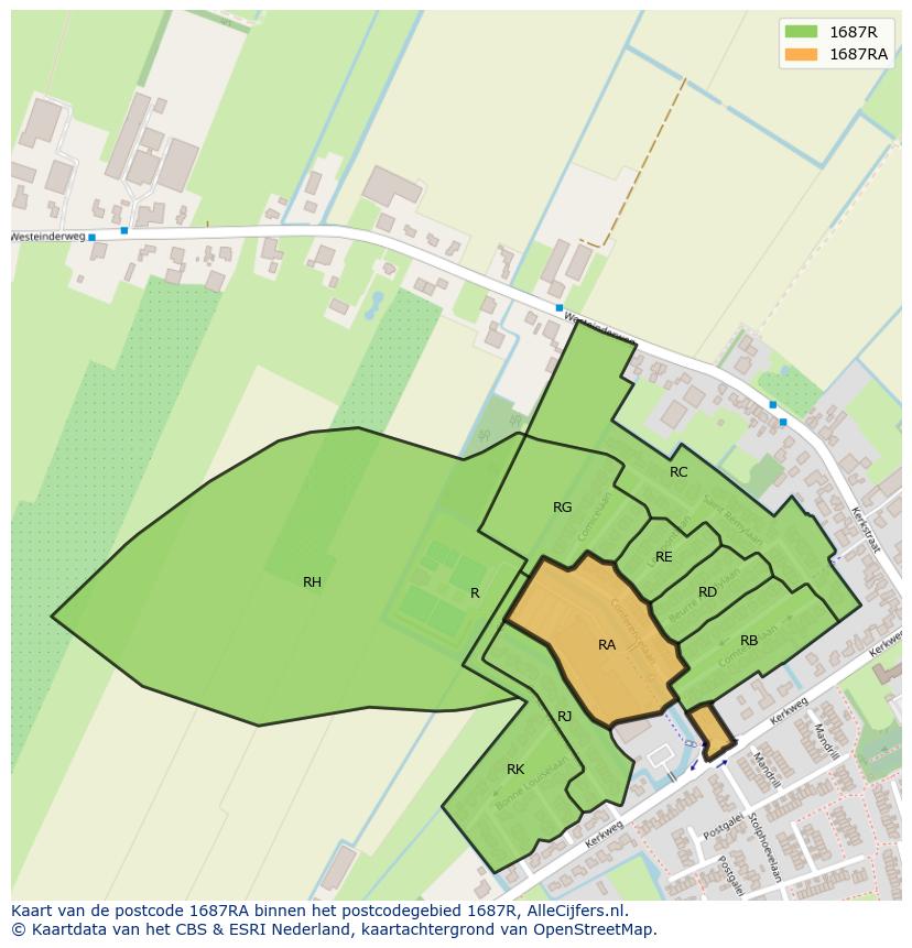 Afbeelding van het postcodegebied 1687 RA op de kaart.