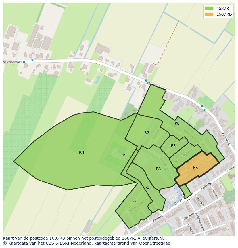 Afbeelding van het postcodegebied 1687 RB op de kaart.