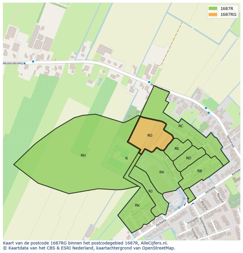 Afbeelding van het postcodegebied 1687 RG op de kaart.