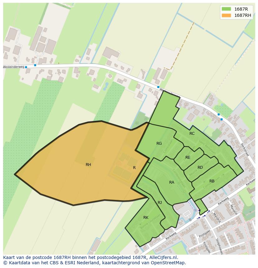 Afbeelding van het postcodegebied 1687 RH op de kaart.