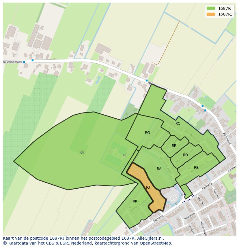 Afbeelding van het postcodegebied 1687 RJ op de kaart.