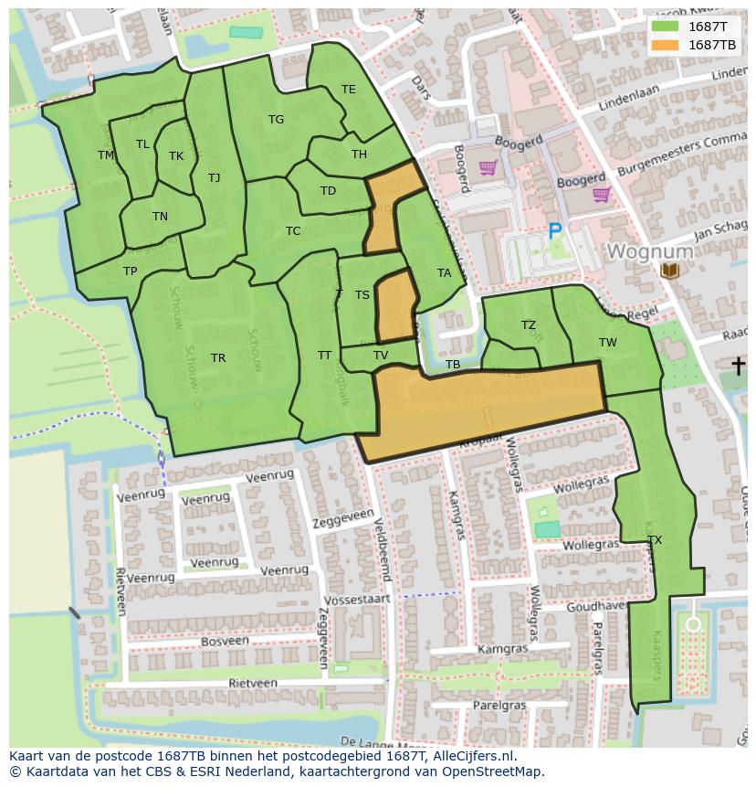 Afbeelding van het postcodegebied 1687 TB op de kaart.