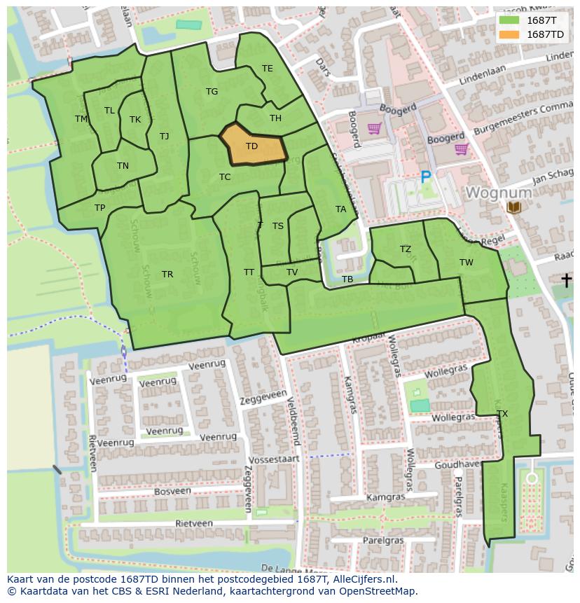 Afbeelding van het postcodegebied 1687 TD op de kaart.