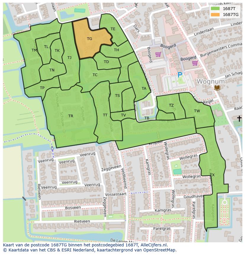 Afbeelding van het postcodegebied 1687 TG op de kaart.