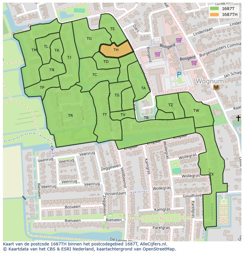 Afbeelding van het postcodegebied 1687 TH op de kaart.