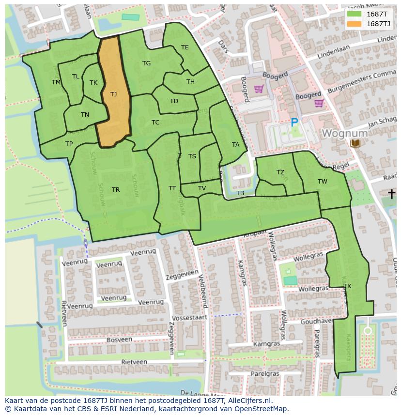 Afbeelding van het postcodegebied 1687 TJ op de kaart.
