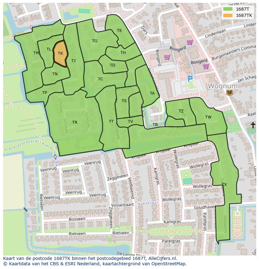 Afbeelding van het postcodegebied 1687 TK op de kaart.