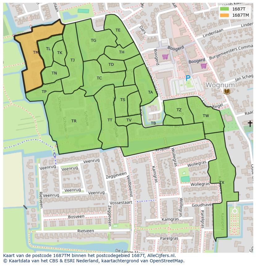 Afbeelding van het postcodegebied 1687 TM op de kaart.