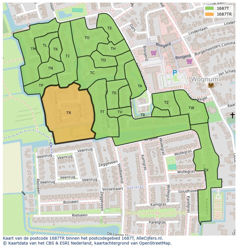 Afbeelding van het postcodegebied 1687 TR op de kaart.