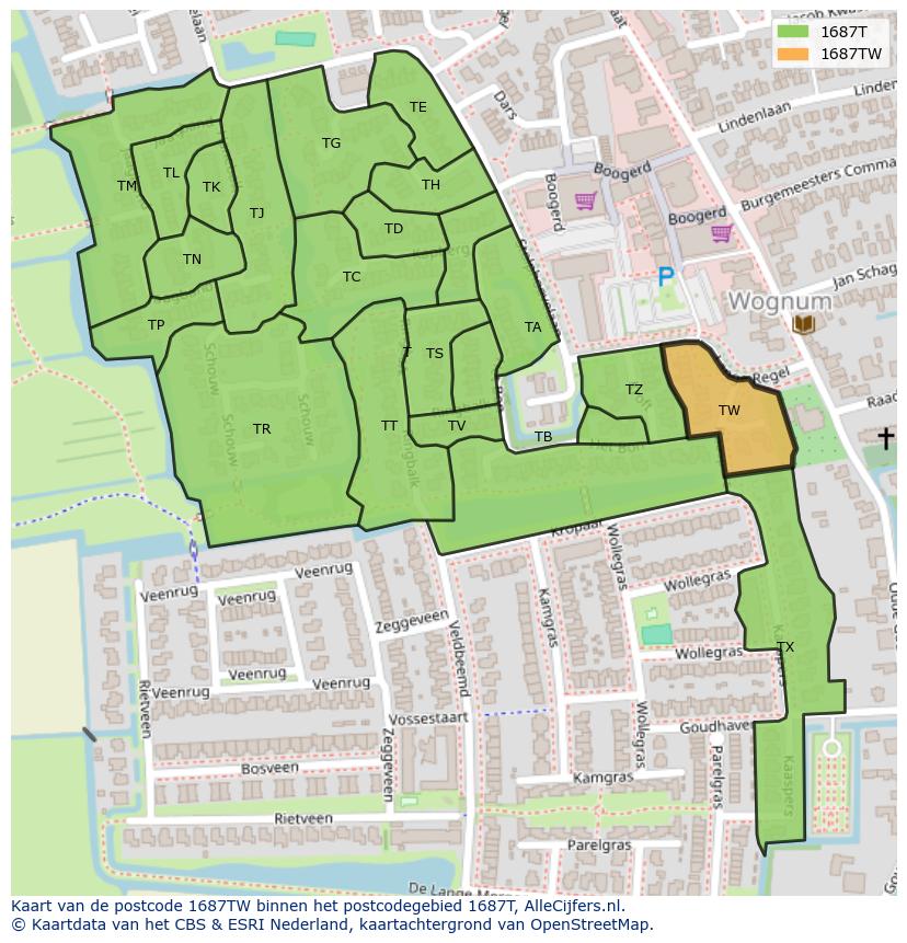 Afbeelding van het postcodegebied 1687 TW op de kaart.