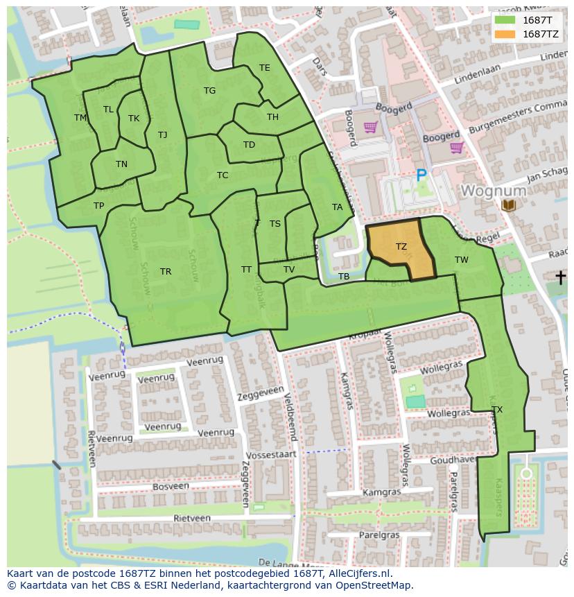 Afbeelding van het postcodegebied 1687 TZ op de kaart.