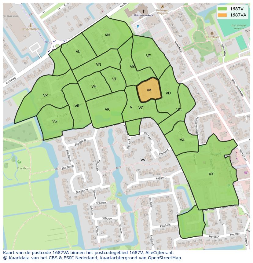 Afbeelding van het postcodegebied 1687 VA op de kaart.