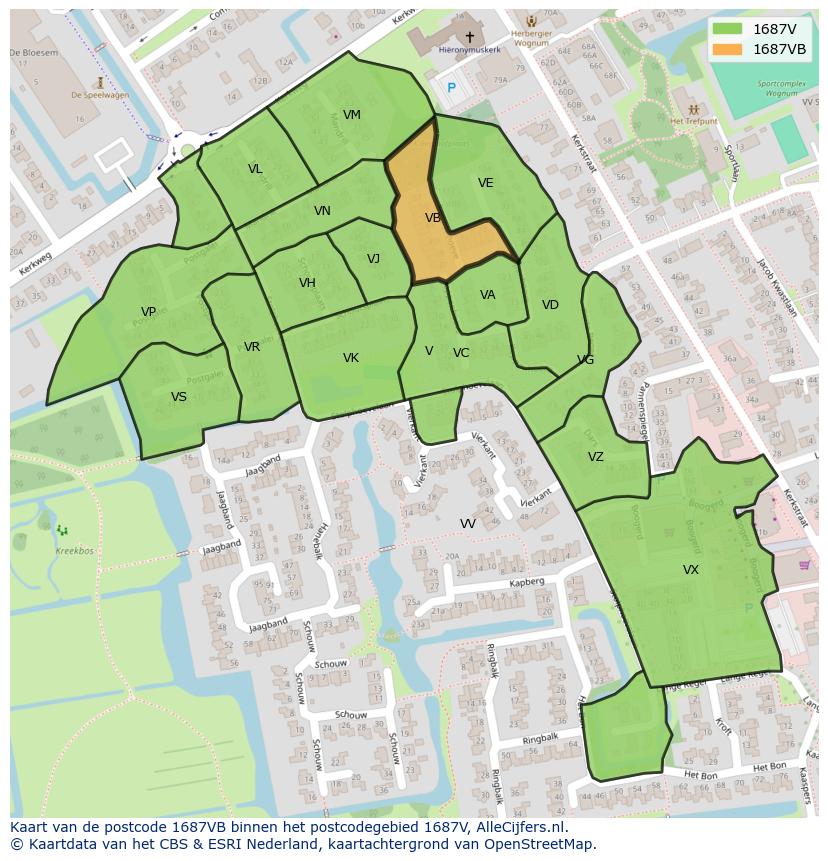 Afbeelding van het postcodegebied 1687 VB op de kaart.