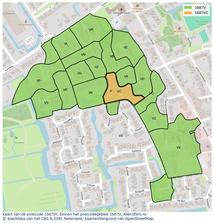 Afbeelding van het postcodegebied 1687 VC op de kaart.