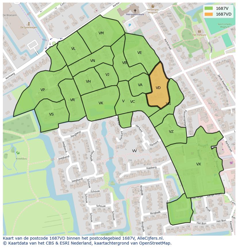 Afbeelding van het postcodegebied 1687 VD op de kaart.
