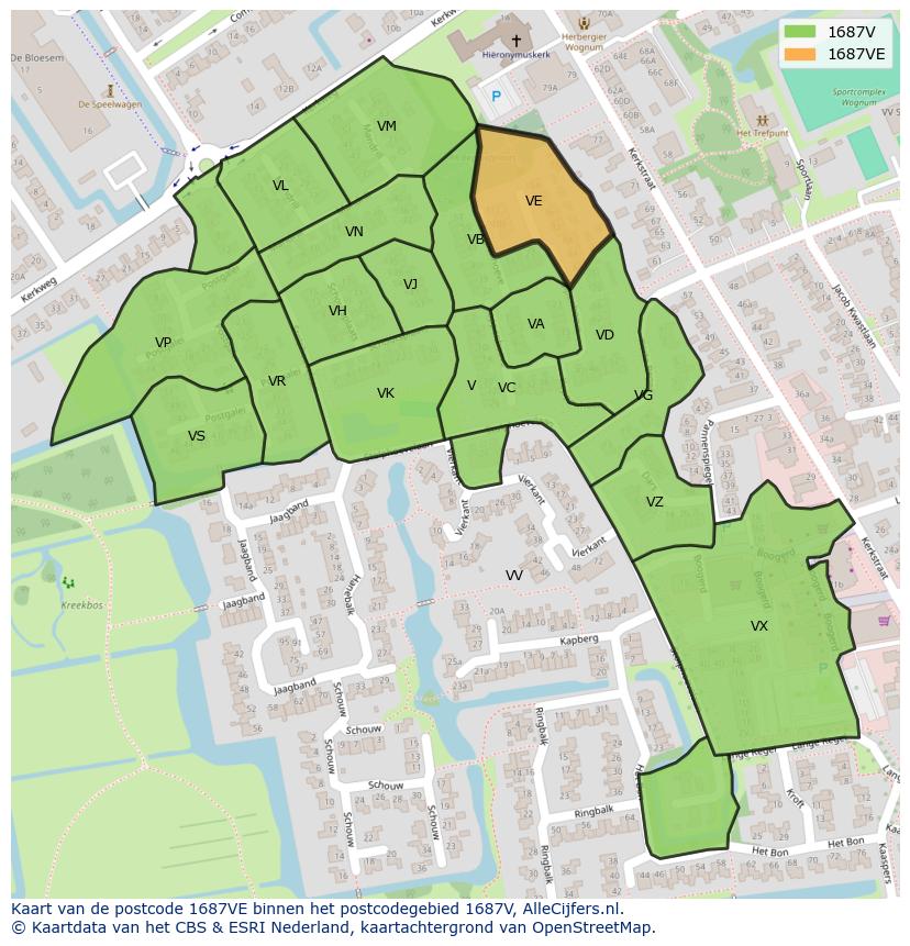 Afbeelding van het postcodegebied 1687 VE op de kaart.