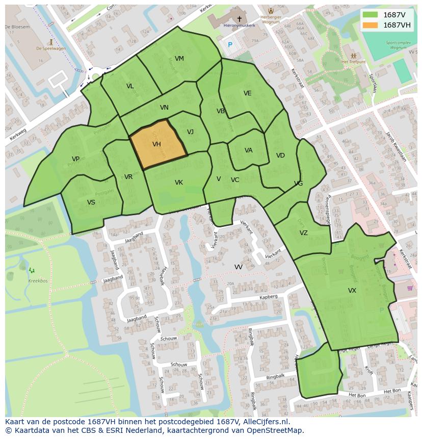 Afbeelding van het postcodegebied 1687 VH op de kaart.