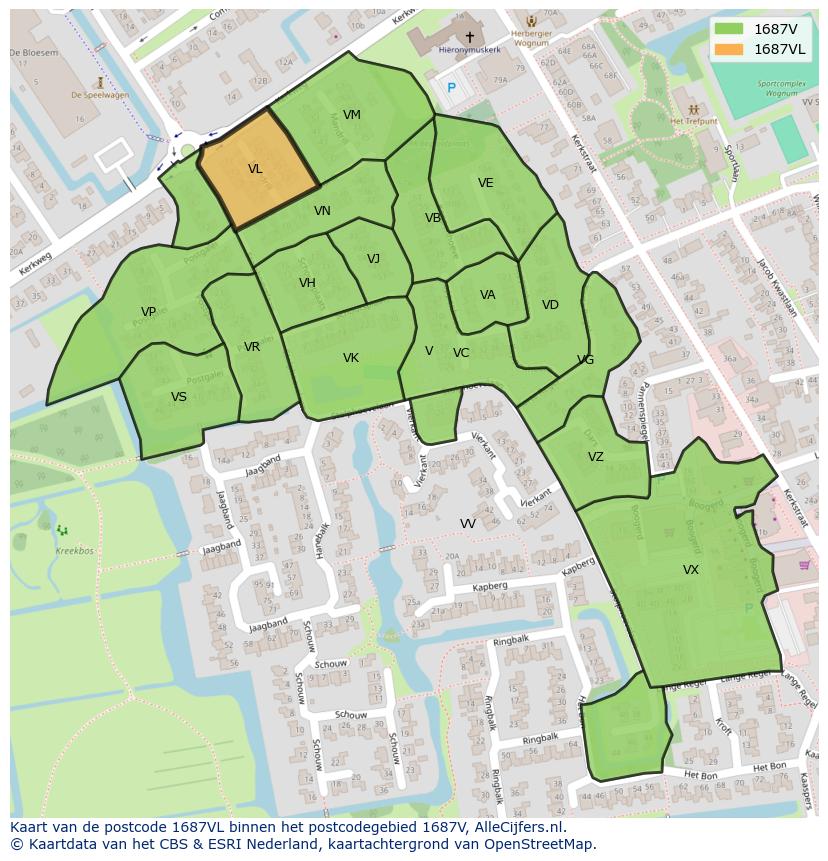 Afbeelding van het postcodegebied 1687 VL op de kaart.