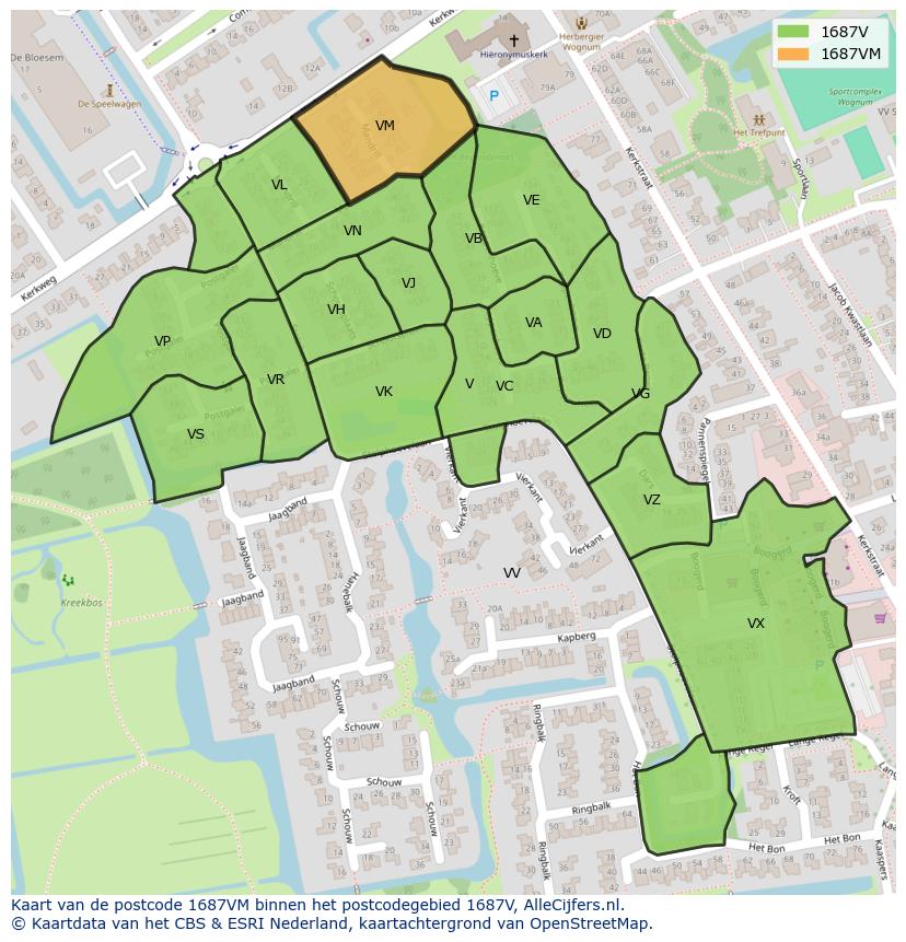 Afbeelding van het postcodegebied 1687 VM op de kaart.