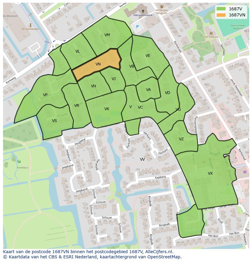 Afbeelding van het postcodegebied 1687 VN op de kaart.