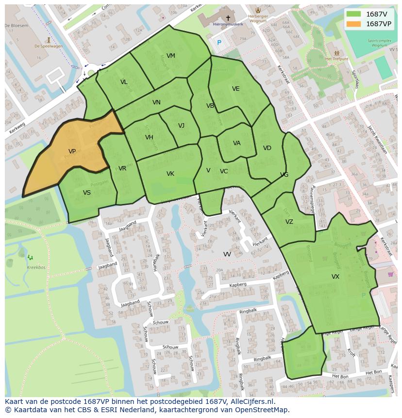 Afbeelding van het postcodegebied 1687 VP op de kaart.