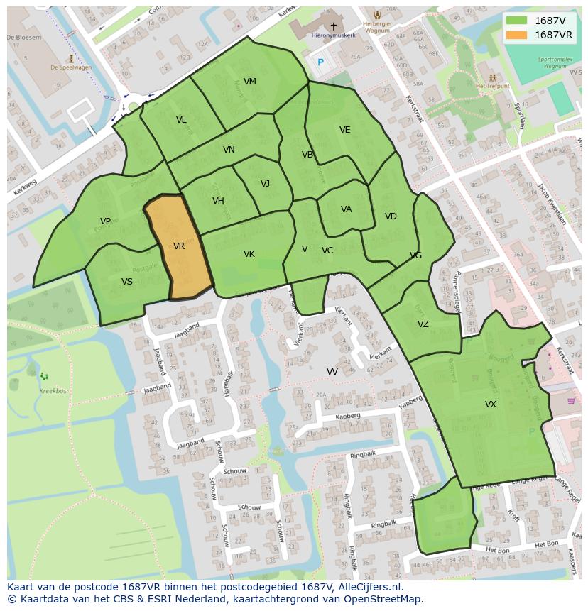 Afbeelding van het postcodegebied 1687 VR op de kaart.