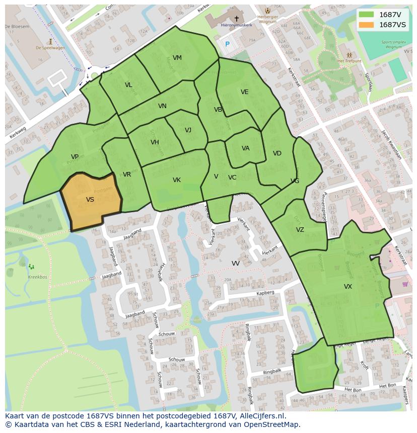 Afbeelding van het postcodegebied 1687 VS op de kaart.