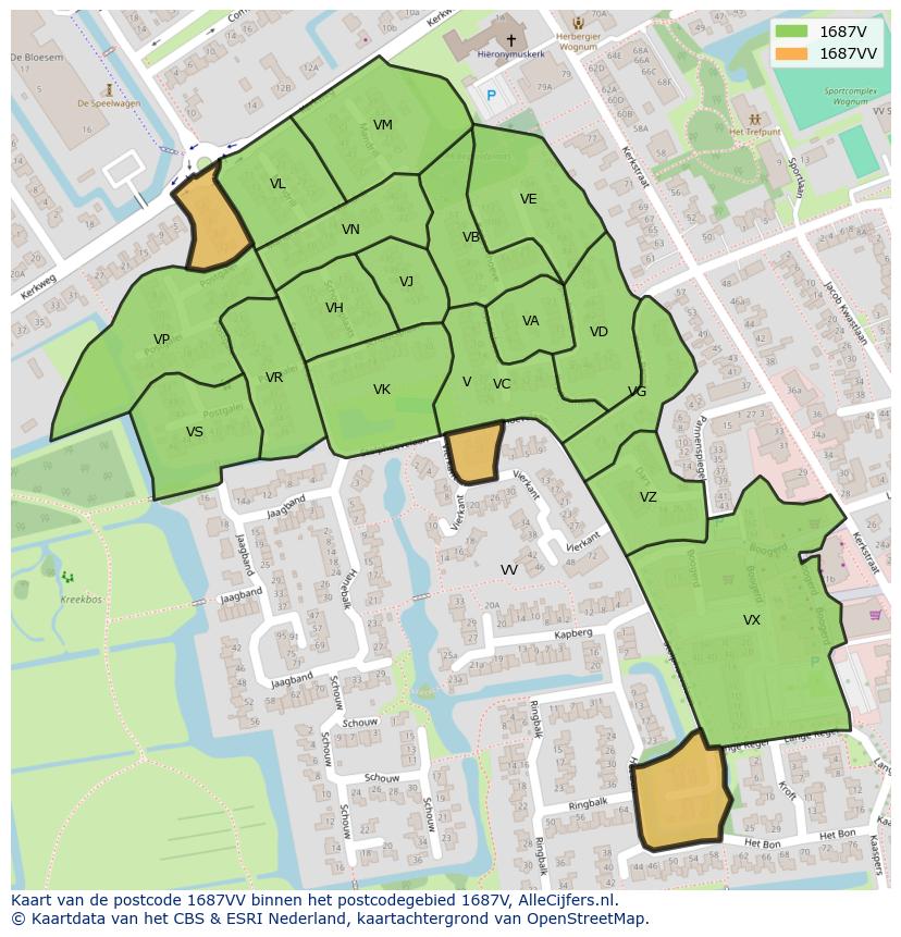 Afbeelding van het postcodegebied 1687 VV op de kaart.